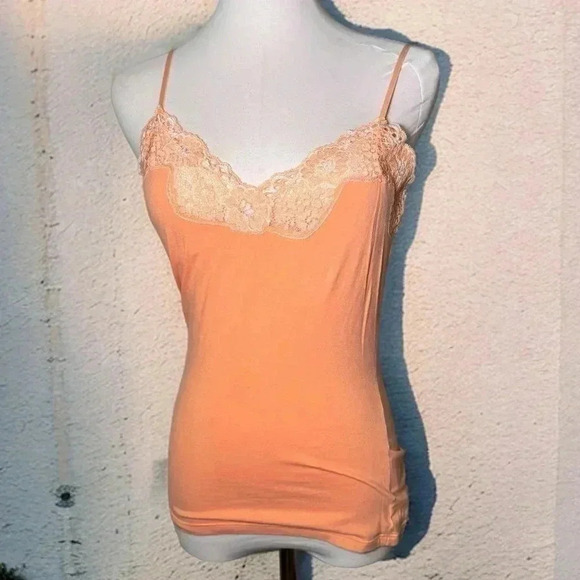 Vintage  Y2K tangerine cami lace trim detail coquette tropical Fairycore M - Picture 1 of 7